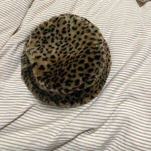 Faux Fur Leopard Print Bucket Hat